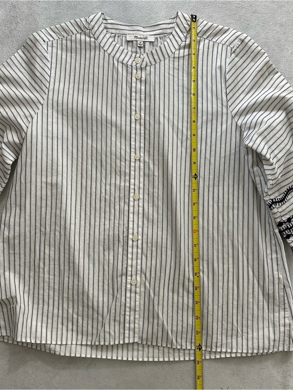 Madewell White Blouse with Navy Embroidered Balloon Sleeves - Picture 7 of 9